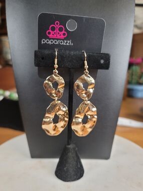 paparazzi Gold Hammered Double Drop Dangle Earrings